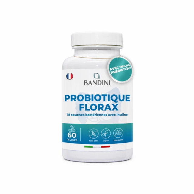 Probiotique Florax Bandini, 60 gélules, complexe de 18 souches à 20 milliards d'UFC par prise journalière