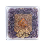 Orgonite Pyramide améthyste fleur de vie