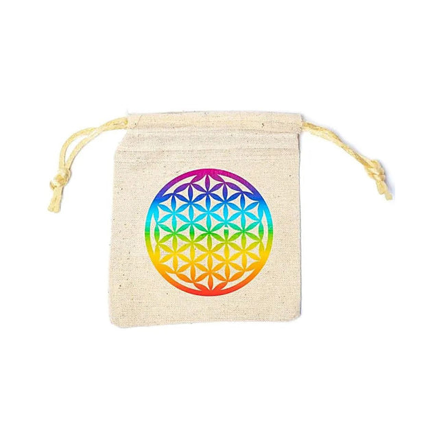 Pochette en coton beige - Fleur de Vie colorée