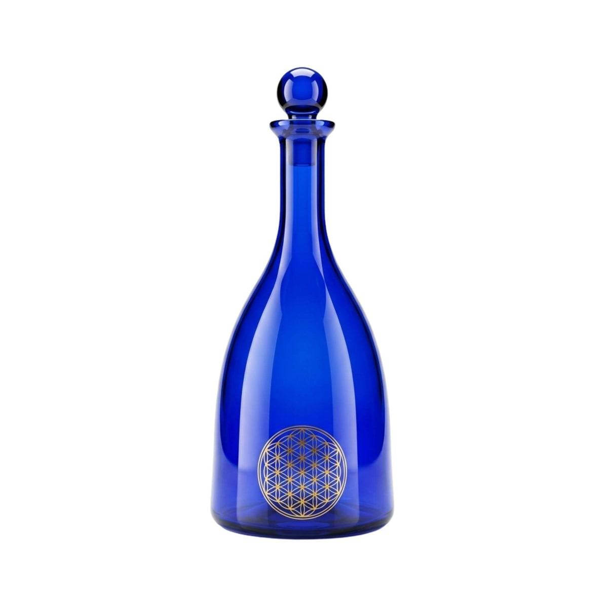 Carafe bleu dynamisante en verre Fleur de Vie