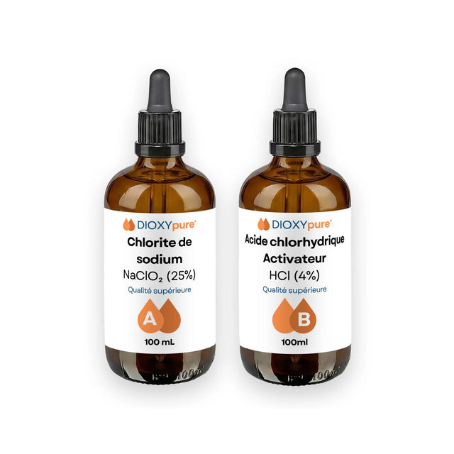 Chlorite de sodium 25% 100ml + Acide chlorhydrique 4% 100ml